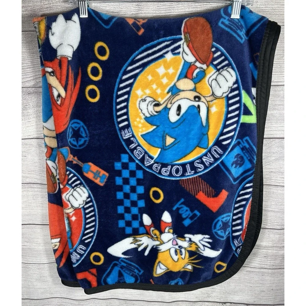Sonic The Hedgehog Fleece Throw Blanket 37x50 Sega Tails Knuckles‎ Blue